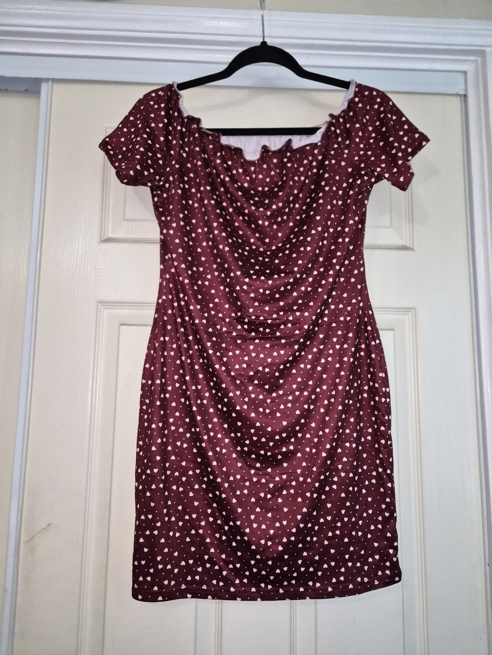Wine Red Heart Print Off-Shoulder Dress
